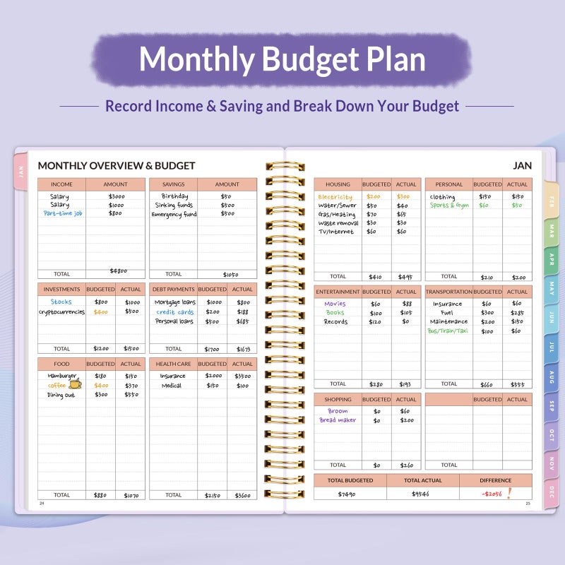 SUNEE 2026 Budget Planner - Monthly Budget Book from JAN 2026 - DEC 2026 with Expense Tracker Notebook, A5 Size (6.4"" x 8.3"") Bill Organizer & Finance Planner Account Book to Manage Your Finances, Purple - Image 3